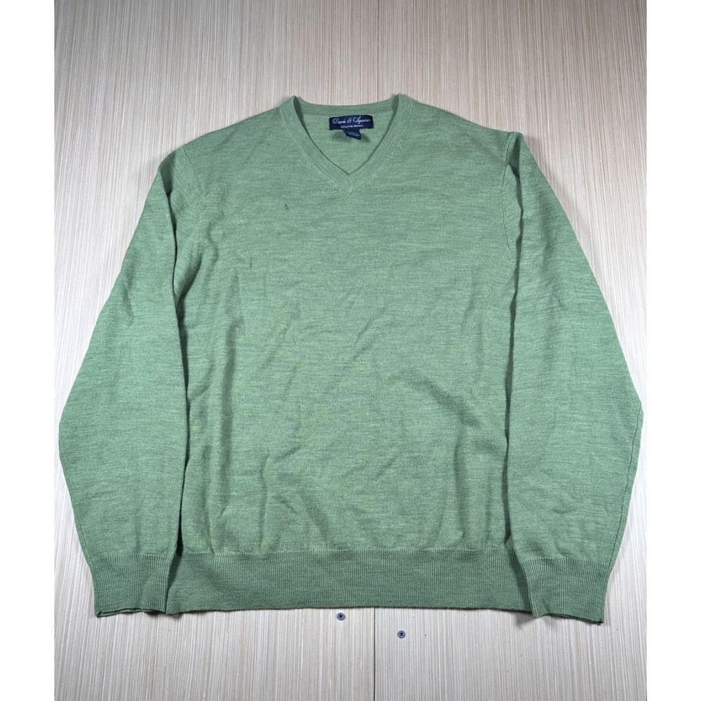 Davis & Squire Sweater Mens XL Green Extra Fine Merino Wool Blend V Neck Outdoor